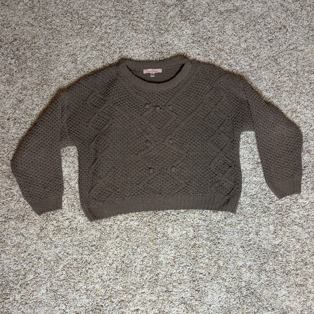 Love Tree Olive Brown Cable Knit Crewneck Sweater